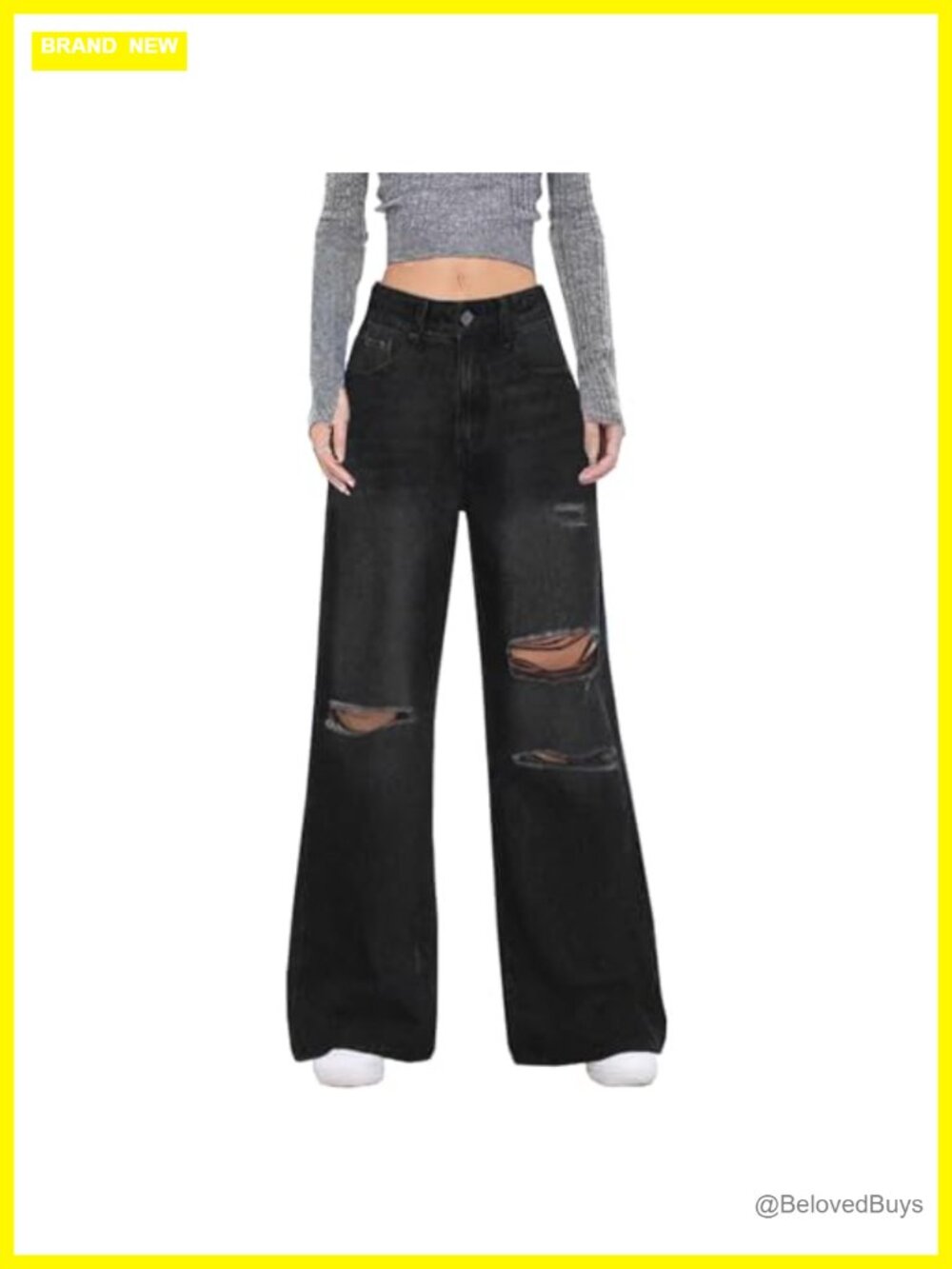 High Waisted Distressed Wide Leg Jeans Ripped Denim Pants